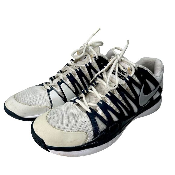 Nike Federer ZOOM VAPOR 9 TOUR Tennis Shoes 488000-104 White Navy Mens Size 12.5 - Picture 1 of 13